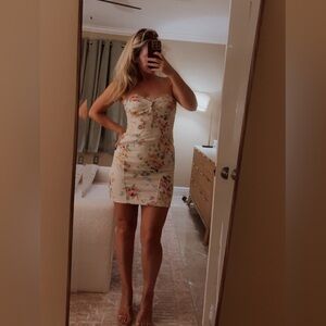 David Meister Floral Cocktail Dress 6 strapless white lace and pink